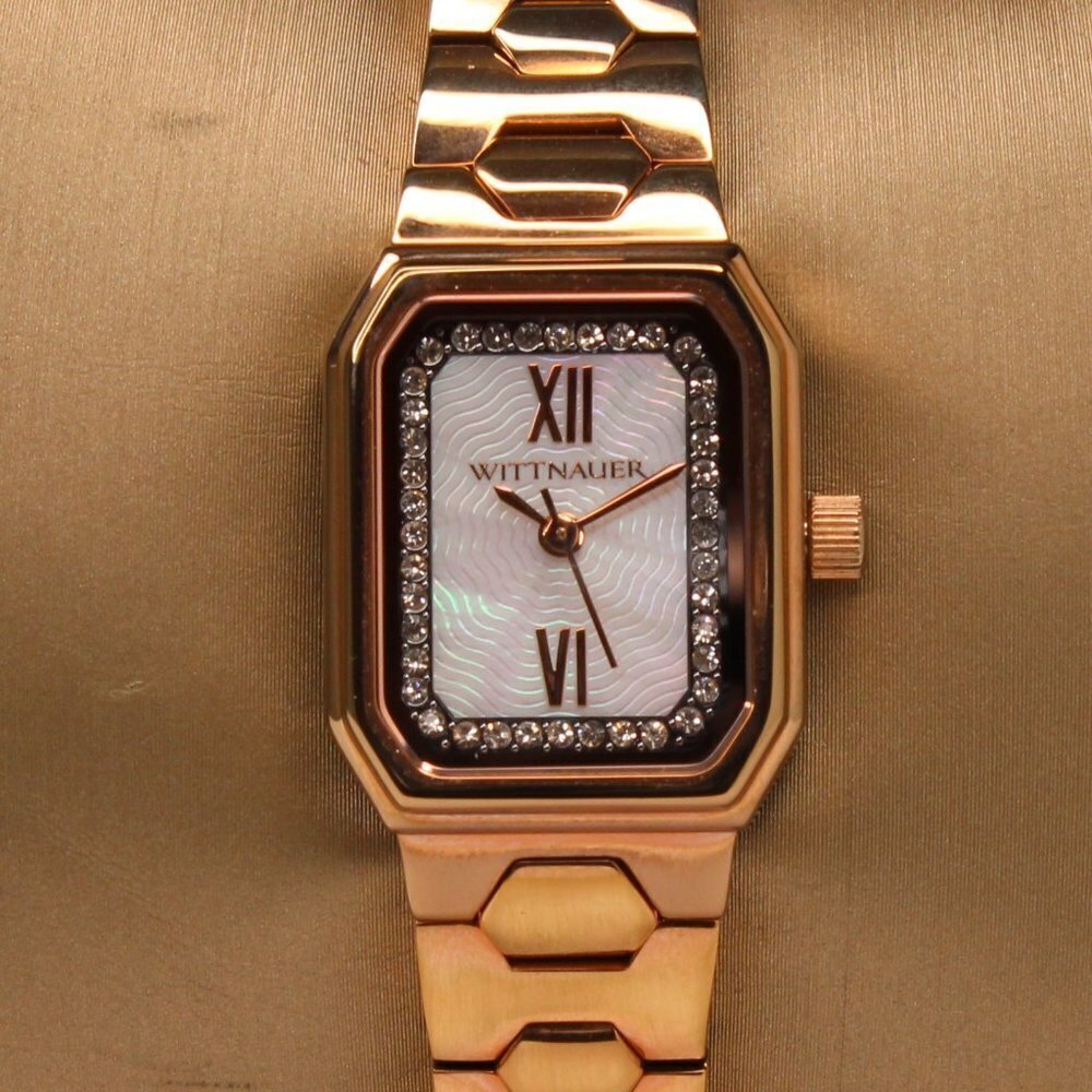 Wittnauer Ladies Watch Crystal Insets Rose Gold Tone Mother Of Pearl Dial 20mm - Picture 6 of 13